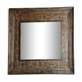 Old ethnic mirror in light wood, 62 cm