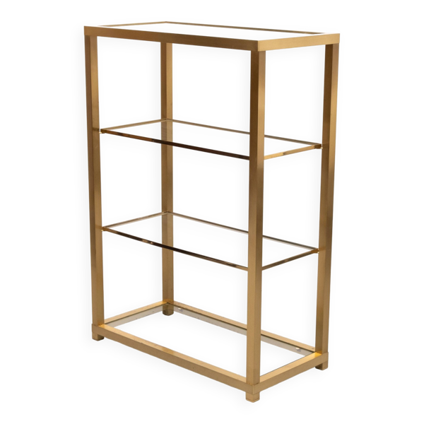 Etagere ou bibliothèque en laiton et verre. Italie années 1970