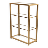 Etagere ou bibliothèque en laiton et verre. Italie années 1970