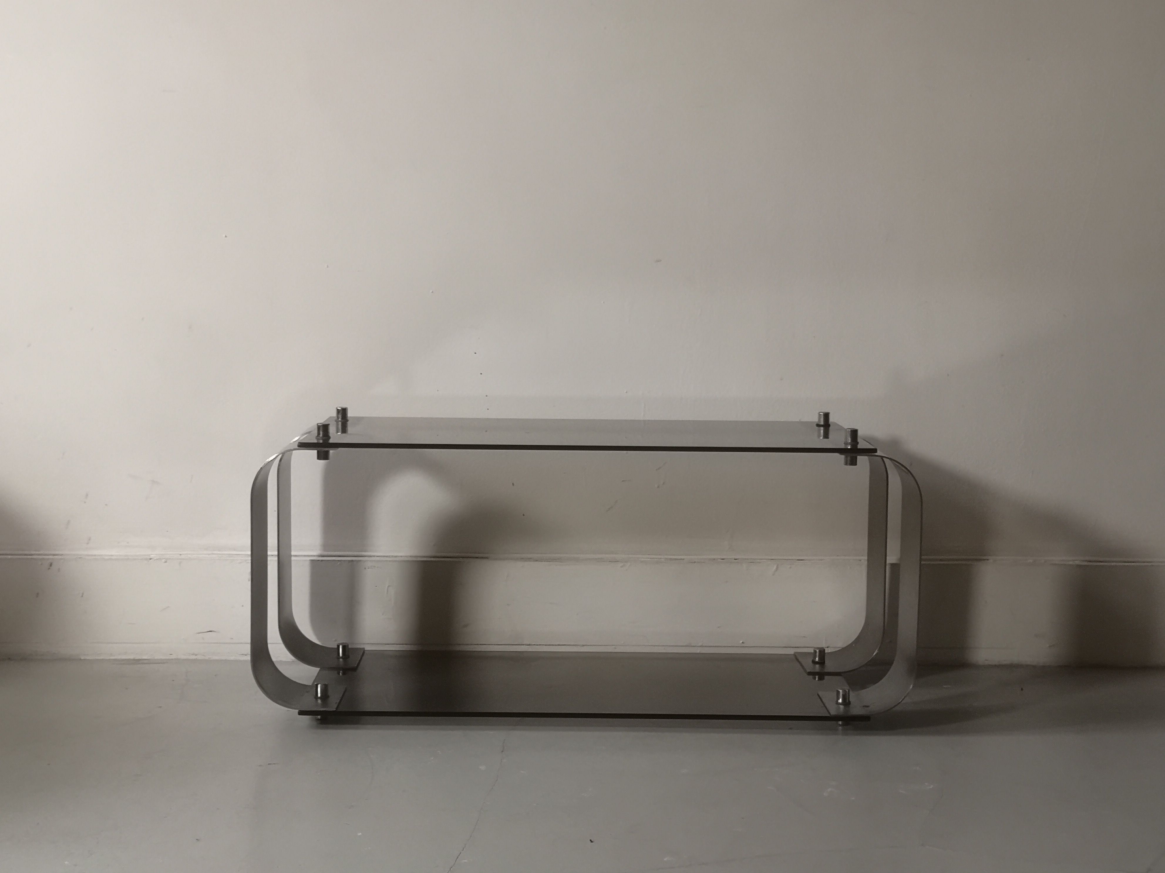 Wall floor in metal and smoked glass, donald singer design usa 1970