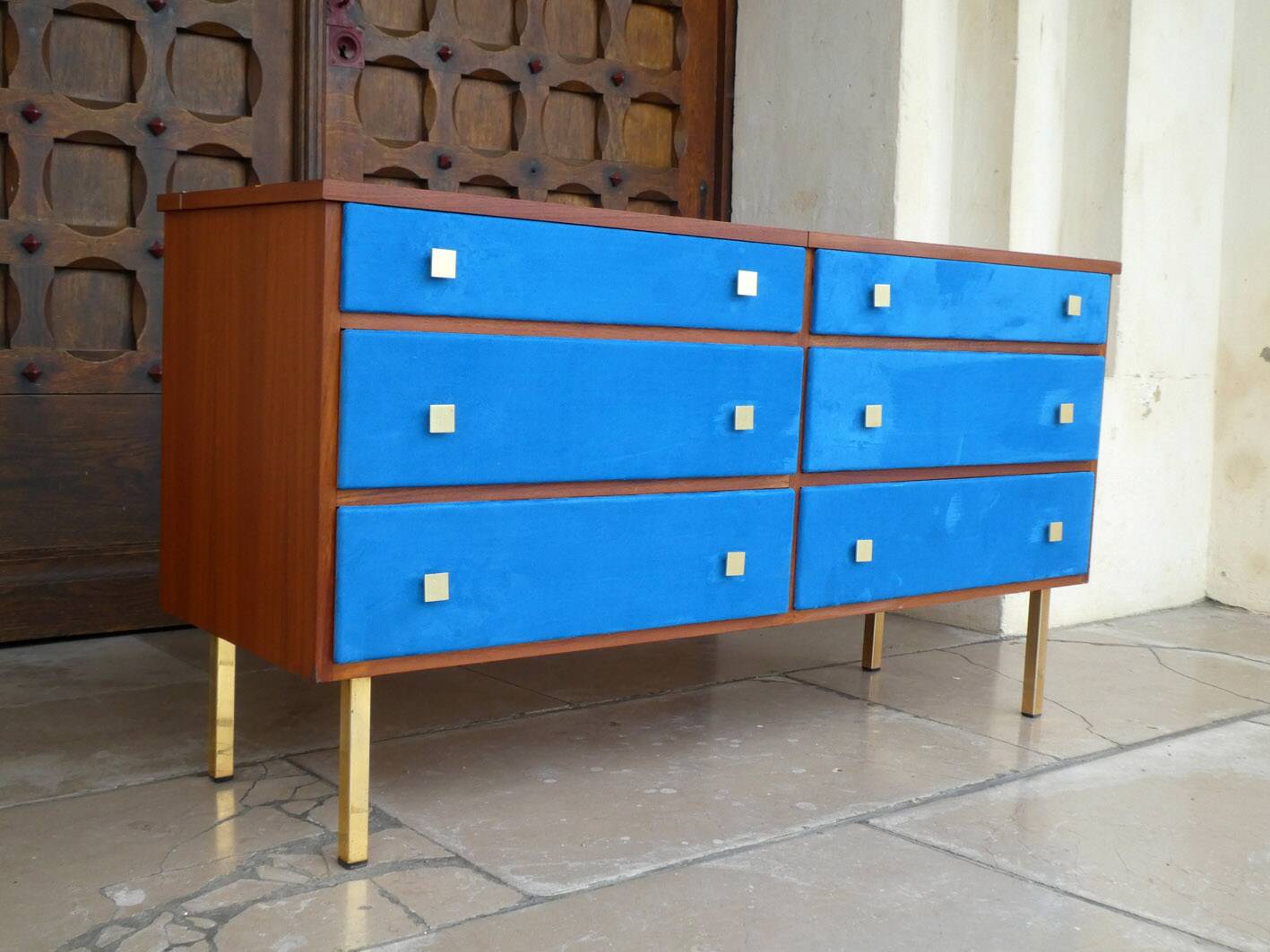 Teak and suede chest of drawers/dressing table, 1950