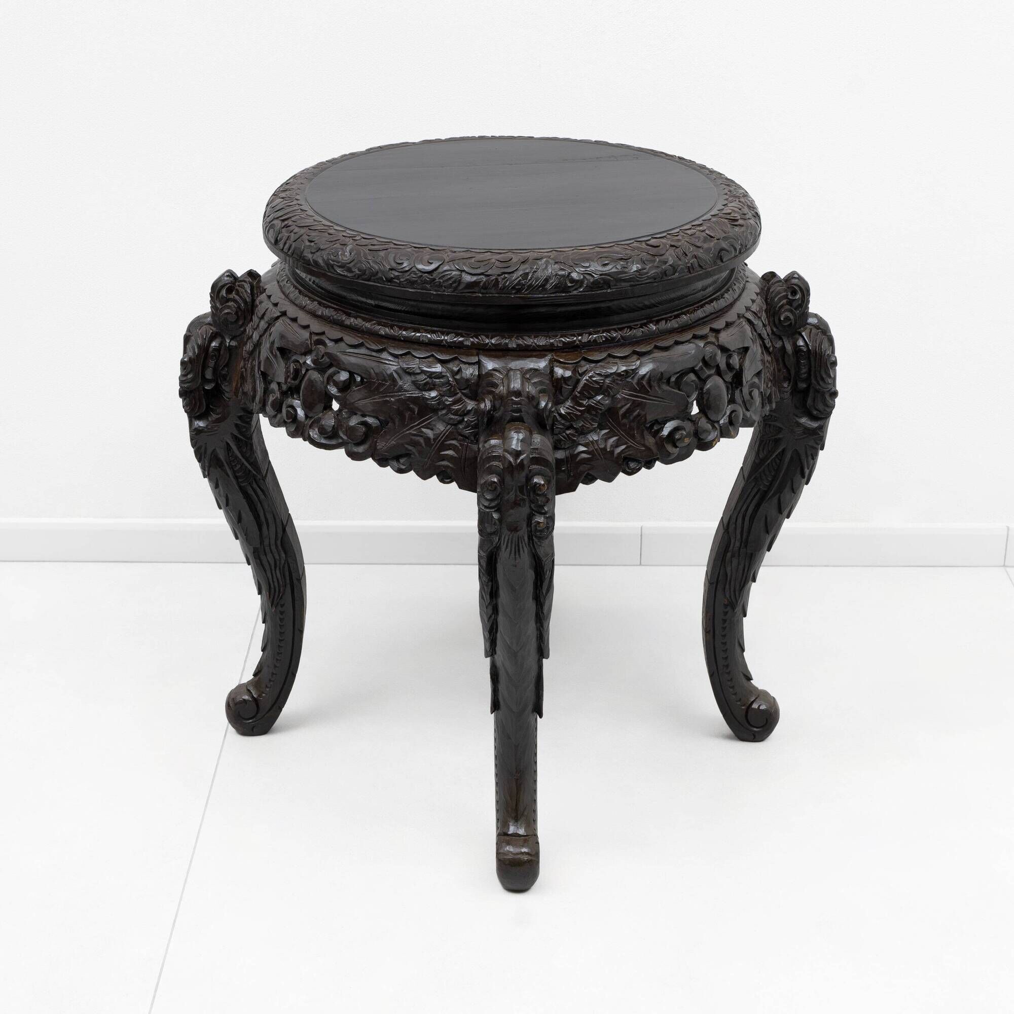 Chinese Qing Dynasty Carved Dragon Table, Ebonized Hardwood