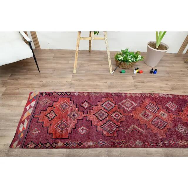 1970s Turkish Oushak handmade wool cotton red area rug 79x252