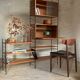 Vintage Scandinavian wire-framed metal and teak secretary bookcase set