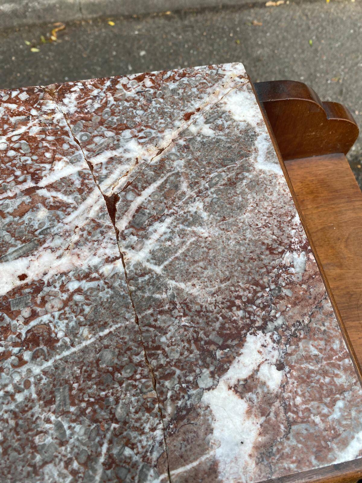 Art Deco bedside table in solid oak and marble from the 1940s.