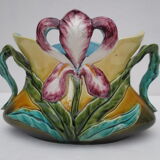 Former art nouveau planter in colorful dabbling iris décor