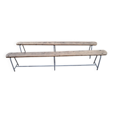 paire de bancs vintage metal bois