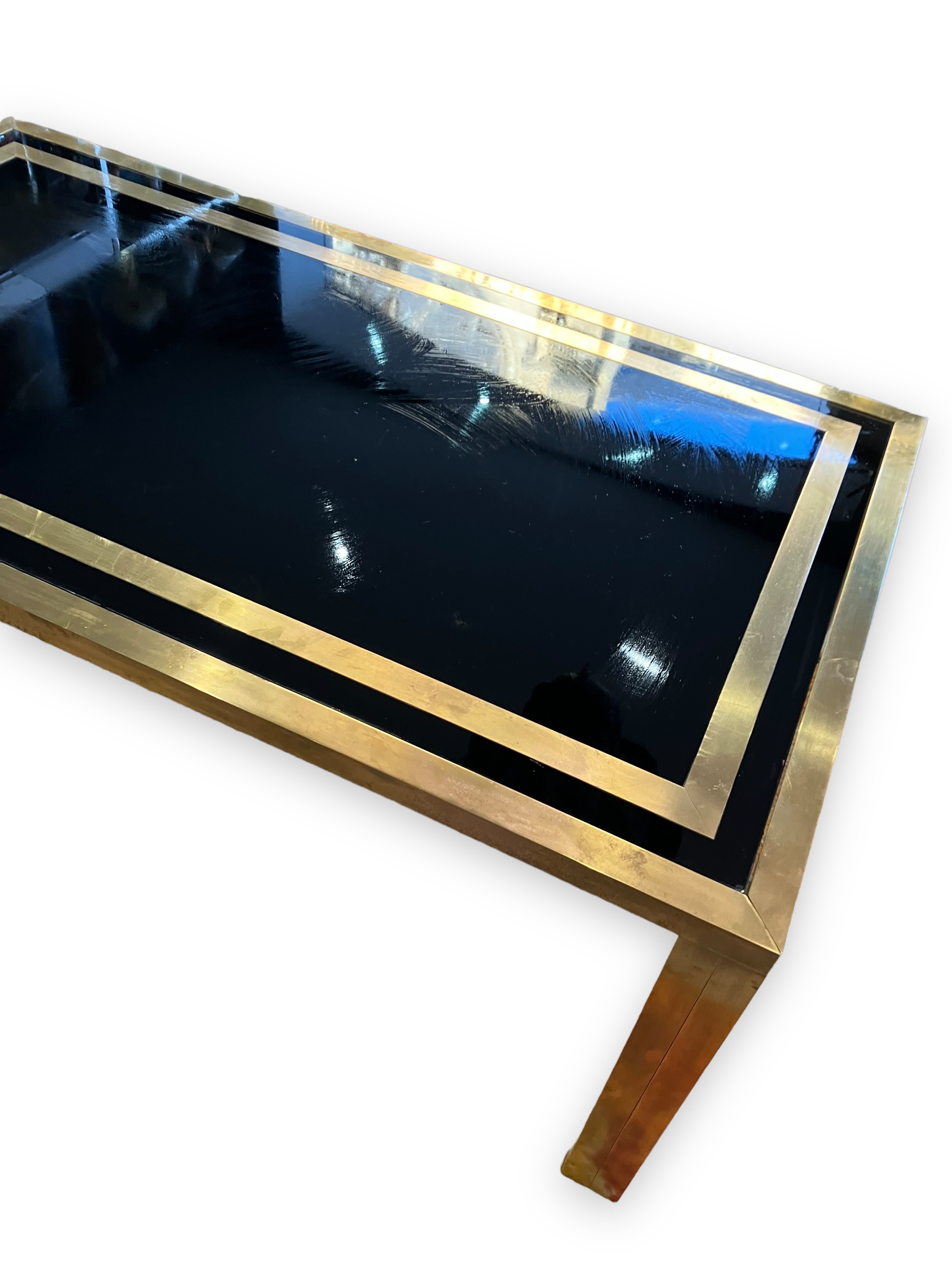Coffee table in gilded brass and black glass by Studio Mercier for Liwan's