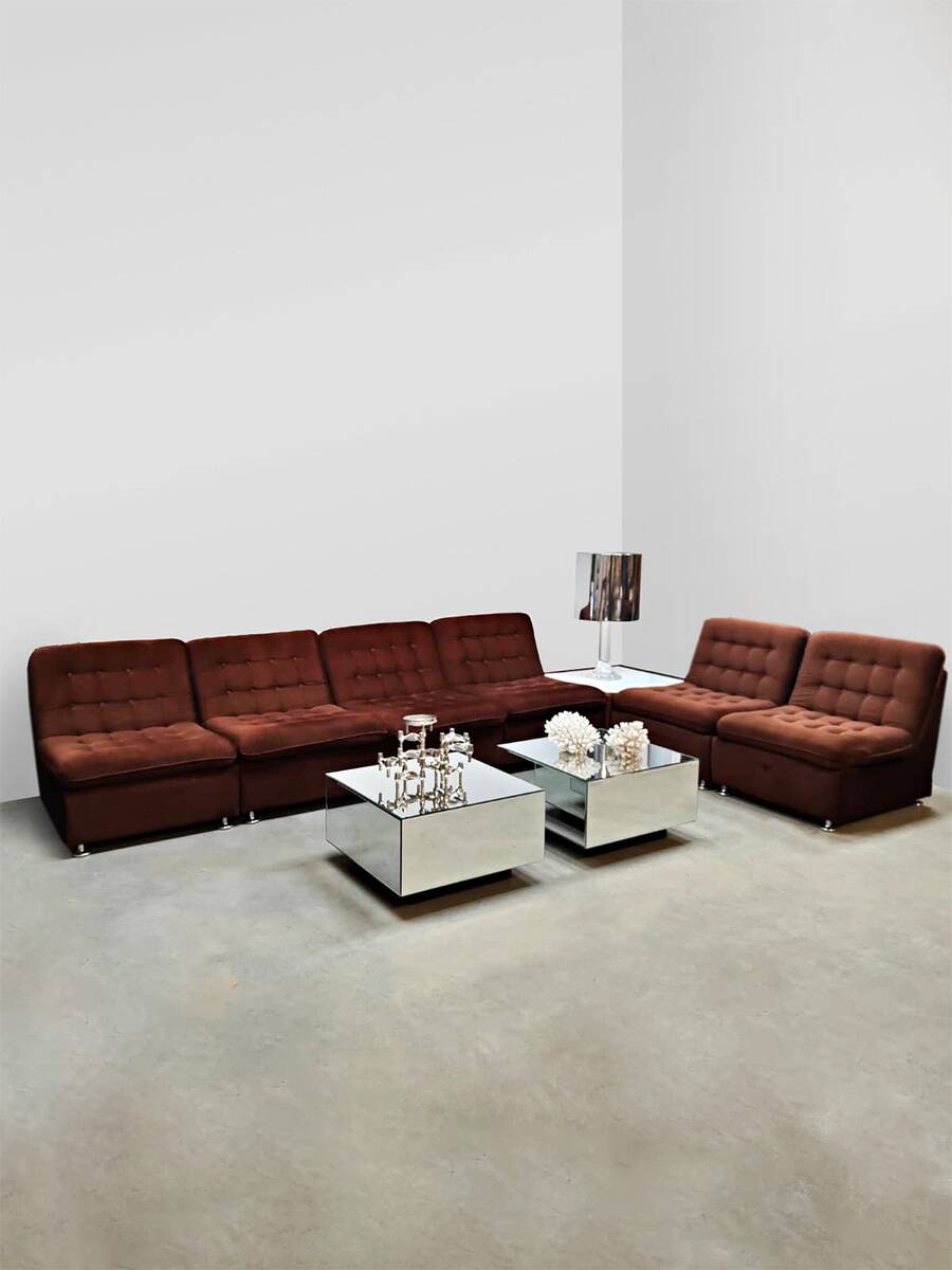 Canapé modulable vintage en velours rembourré « Sunset brown »