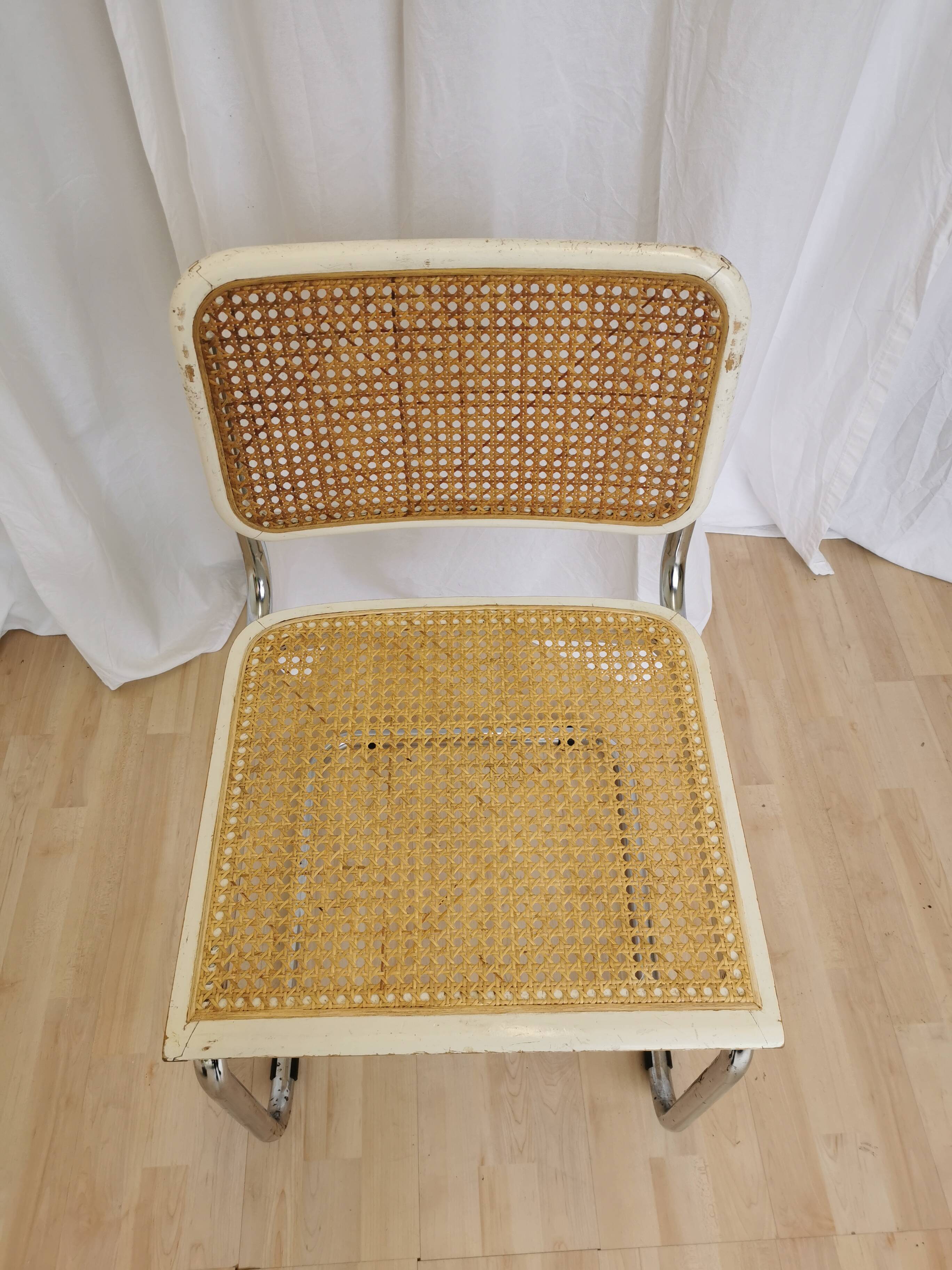 Chaise Cesca par Marcel Breuer en rotin bois et métal chromé, années 1970