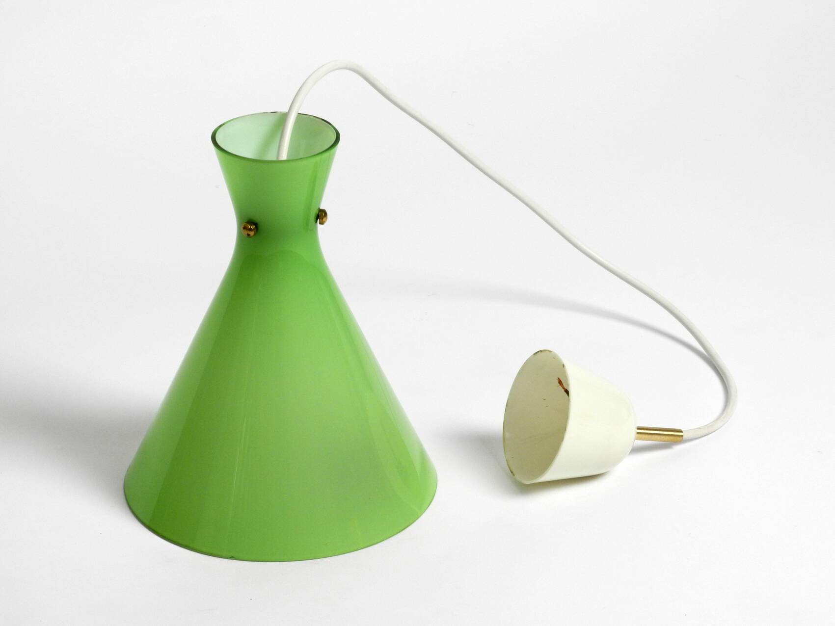 Very beautiful Mid Century flashed glass Diabolo pendant lamp in Green