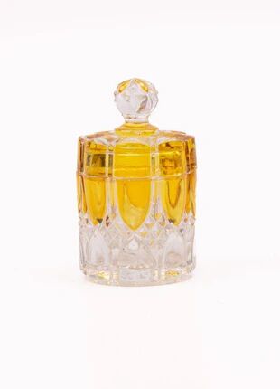 Small amber and transparent crystal pot with lid from the Val Saint-Lambert Luxval Art Deco collection.