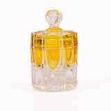 Small amber and transparent crystal pot with lid from the Val Saint-Lambert Luxval Art Deco collection.