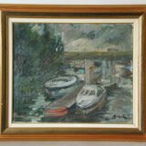 Tableau Expressionniste Bateaux Quais de Seine Paris HST Pierre Gogois