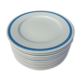 Set 12 plates checkered earthenware blue Lustucru diam25