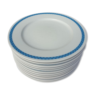 Set 12 plates checkered earthenware blue Lustucru diam25