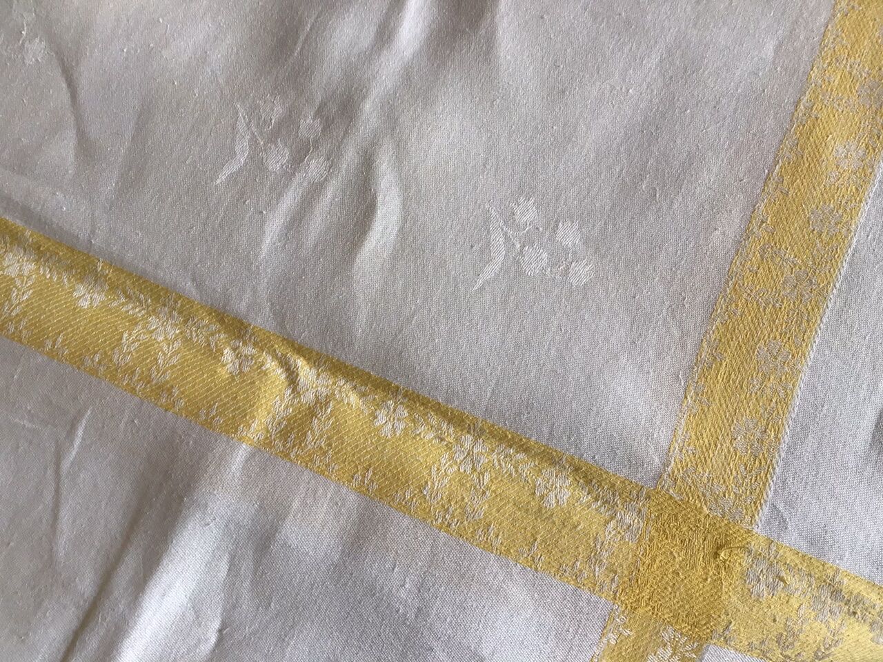 Large yellow and white vintage tablecloth