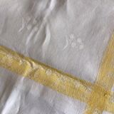 Large yellow and white vintage tablecloth