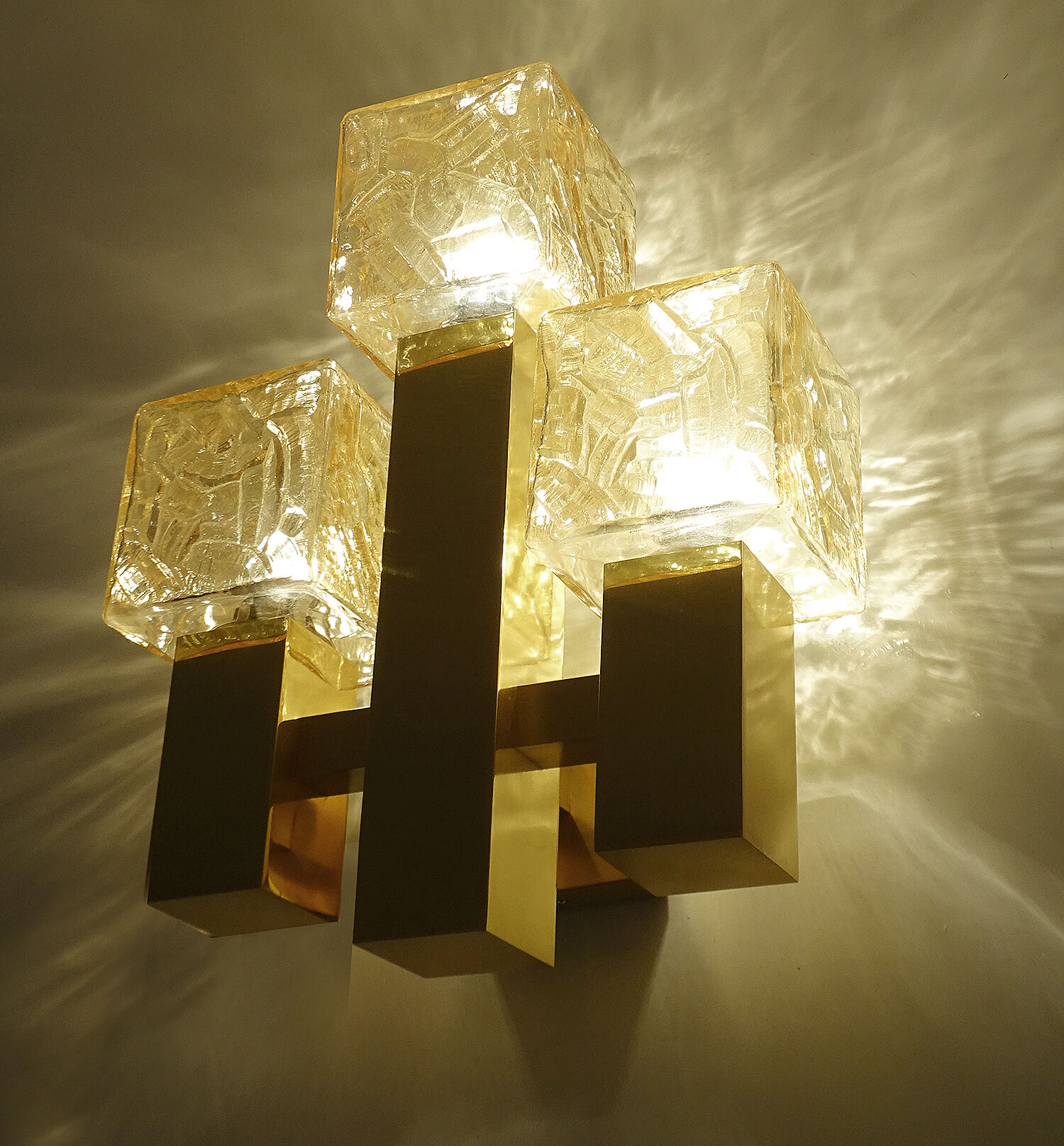 Vintage wall lamp Kalmar Austria, brass glass, 60s