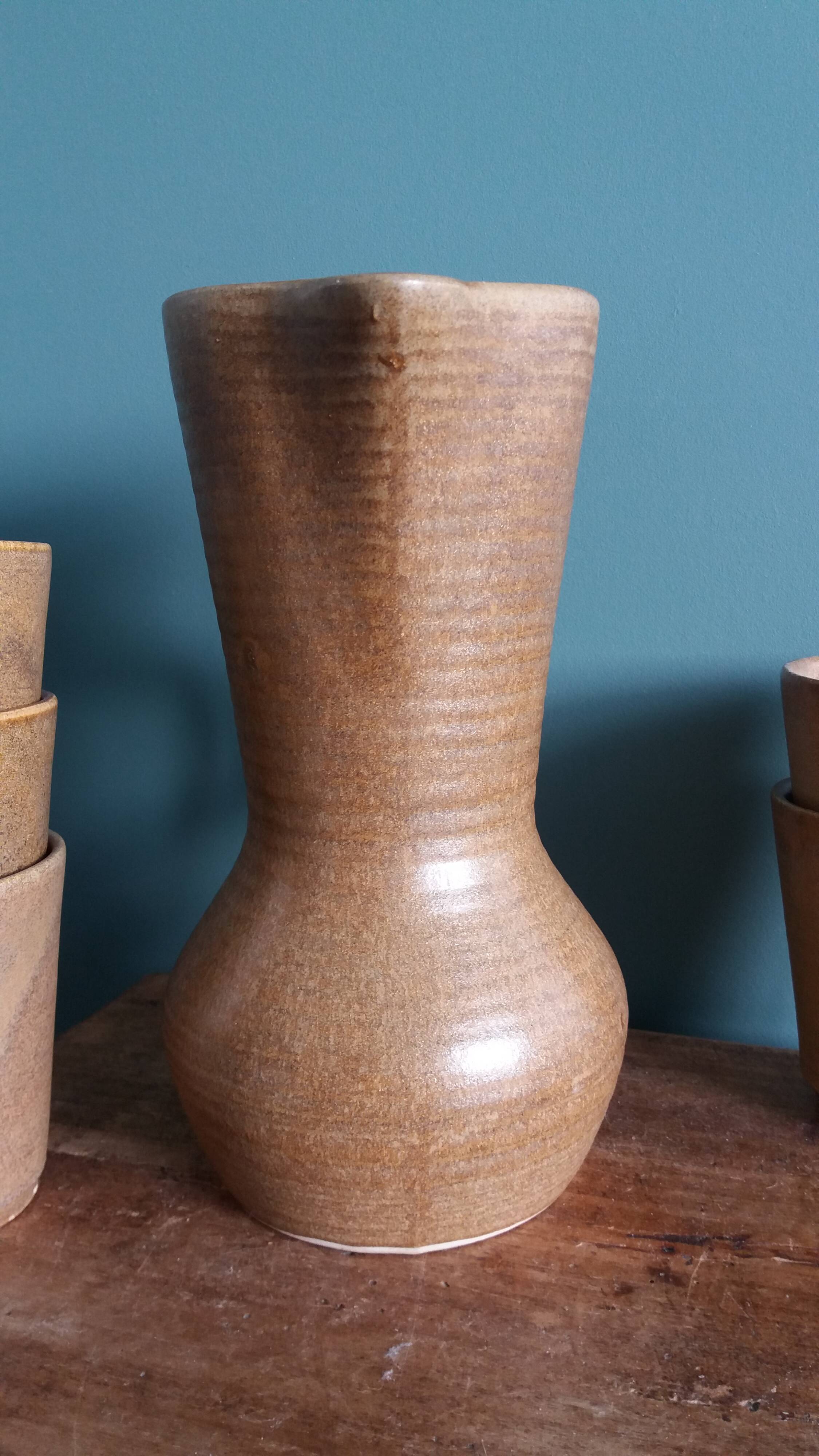 Cider or orangeade service Digoin, jug and stoneware glasses.