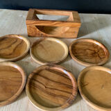 Set of 6 olive wood coasters