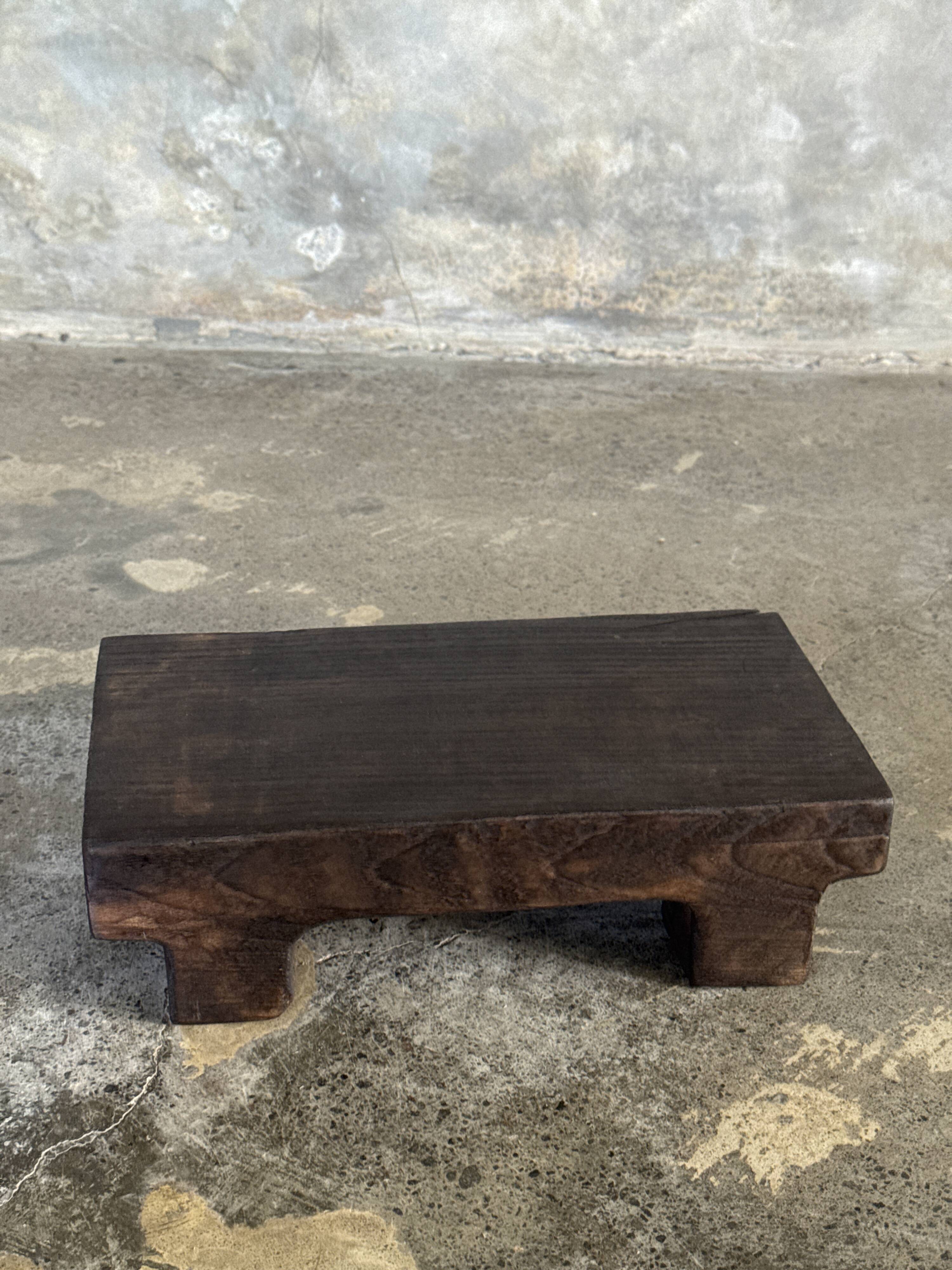 Small stool, black solid teak accent stool wabi-sabi L30 W8.5 H6.