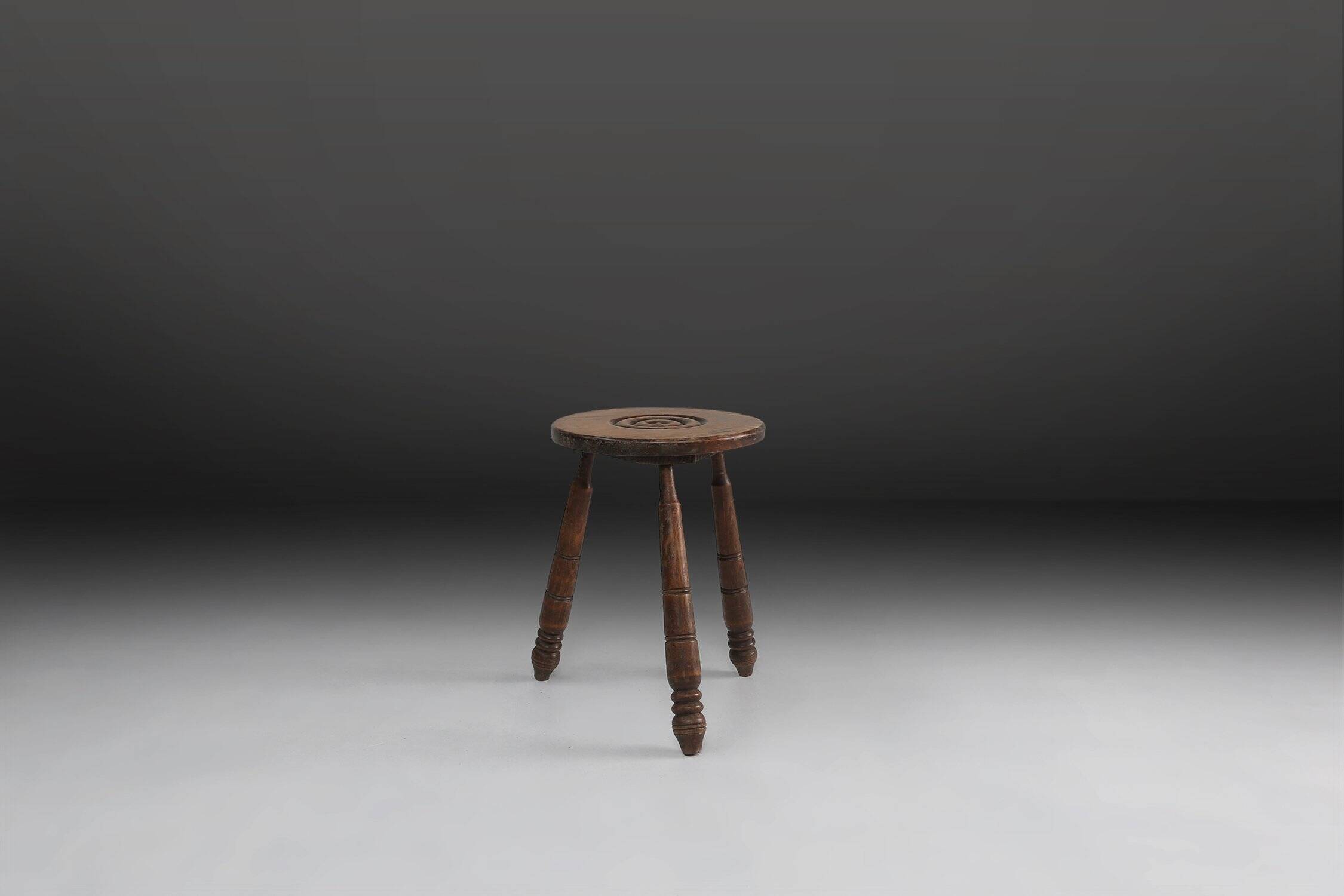 Vintage Brutalist low oak Stool, Belgium 1960s
