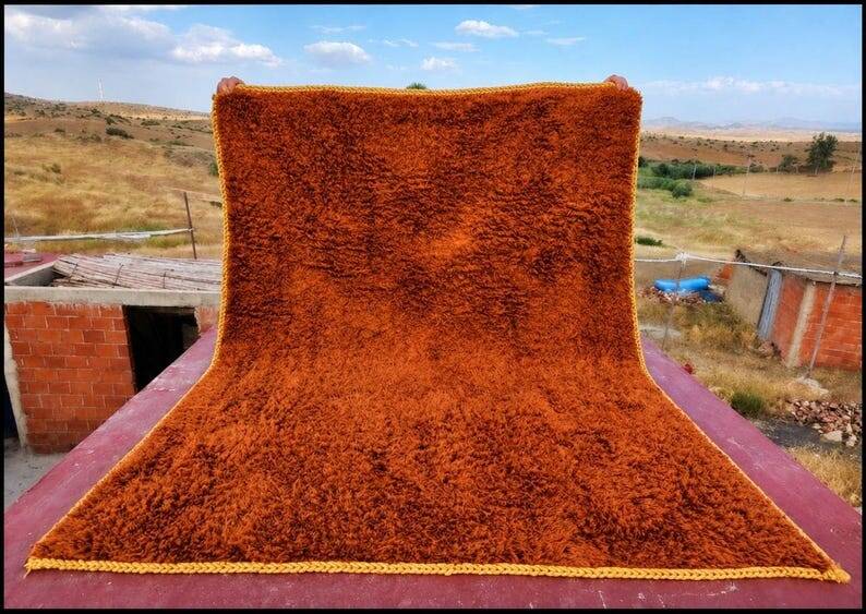 Moroccan Berber rug orange terracotta 300x200 cm – plain handmade rug