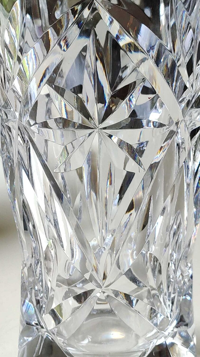 Crystal vase signed Sèvres France, star motifs, crosses, hardwoods