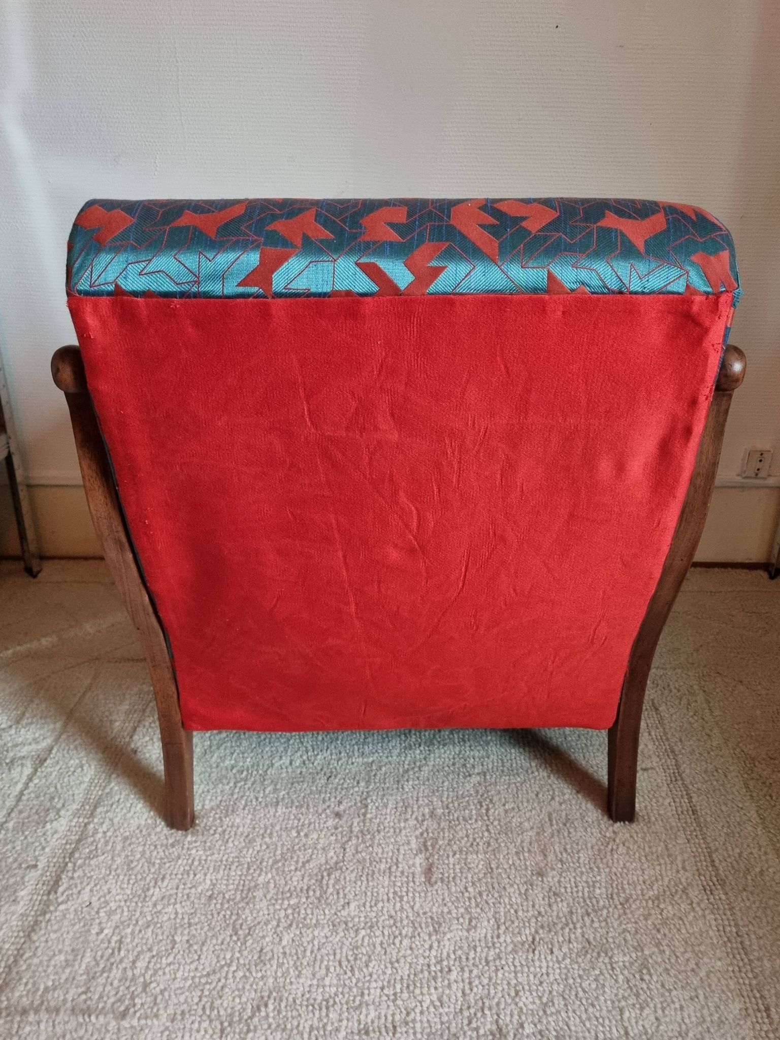 Bridge armchair in wood and cane from the 1950s.