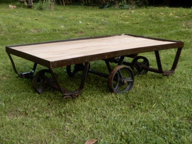 Vintage industrial coffee table antique marble trolley