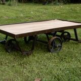 Table basse industrielle vintage chariot de marbrier ancien