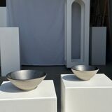 Duo of gray Indonesian ceramic bowls or salad bowls