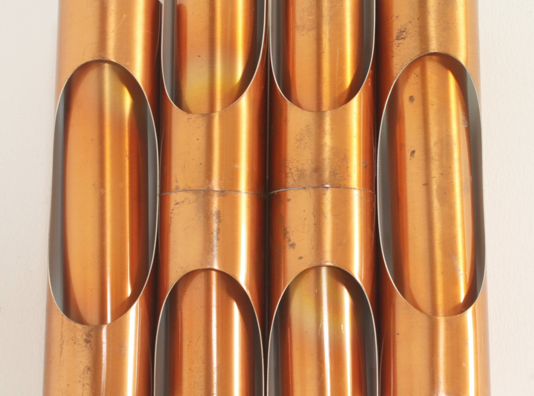 Large tubular copper wall light from the 1960s, Spain.