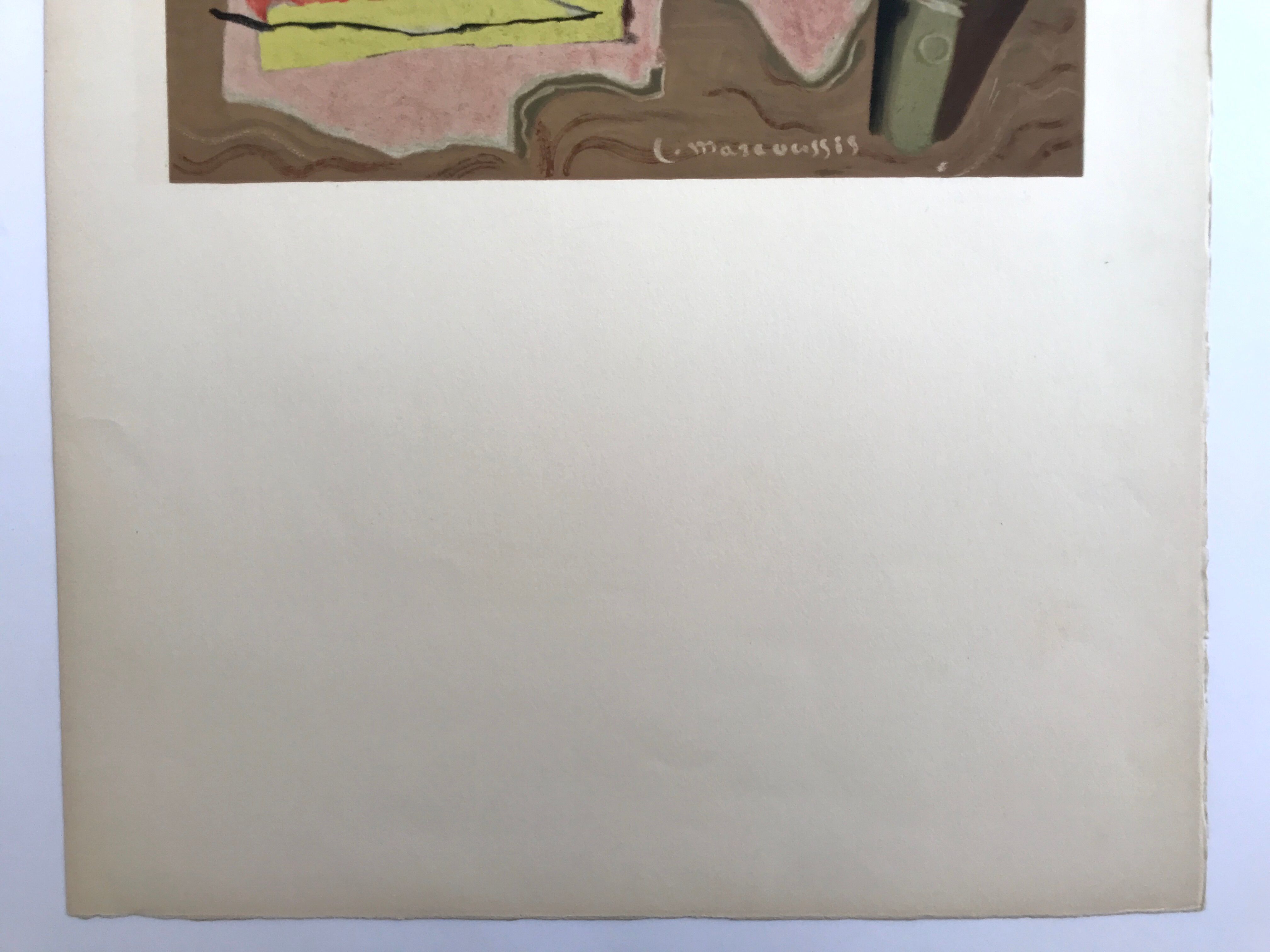 Lithograph by louis marcoussis, still life with fish, 1955