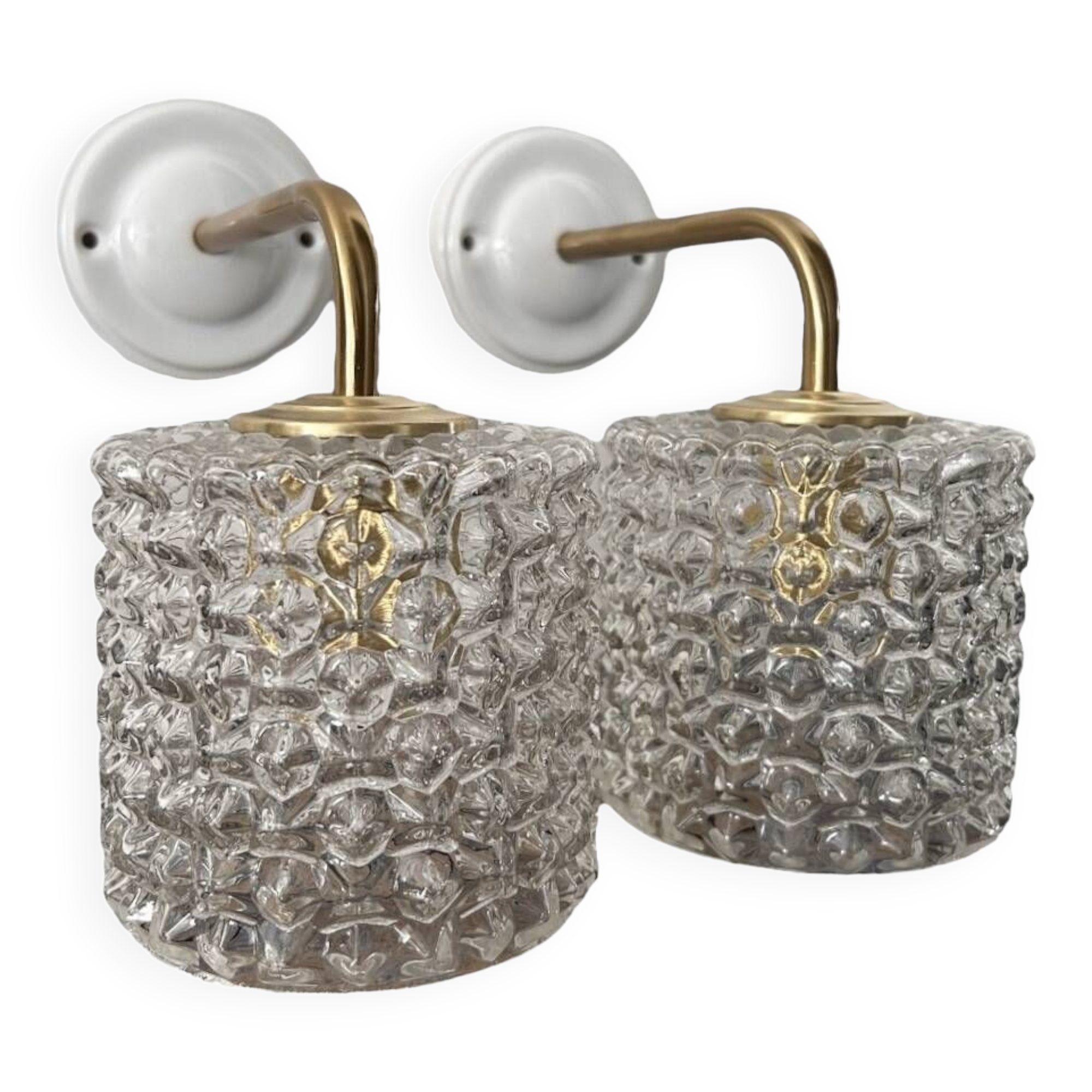 Pair of vintage chiseled glass wall lights