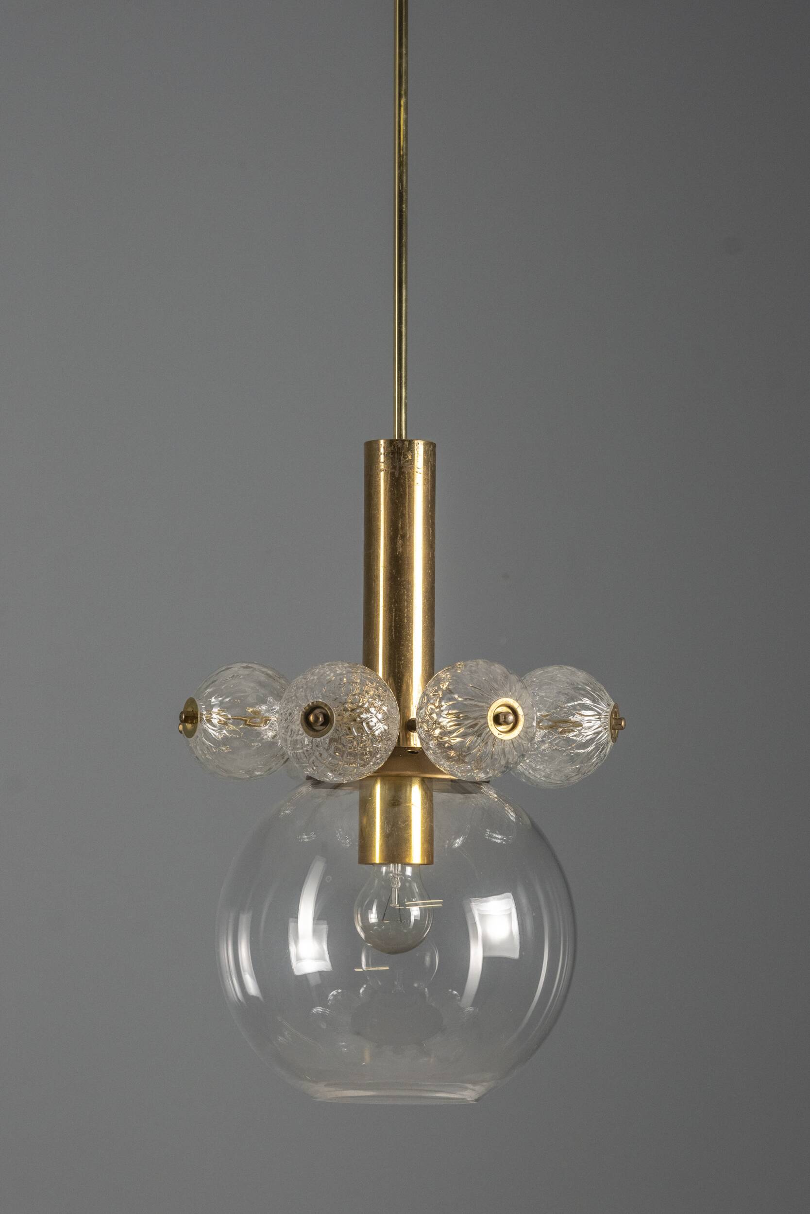 Mid-Century Brass Chandelier with Glass Globes, 1960s