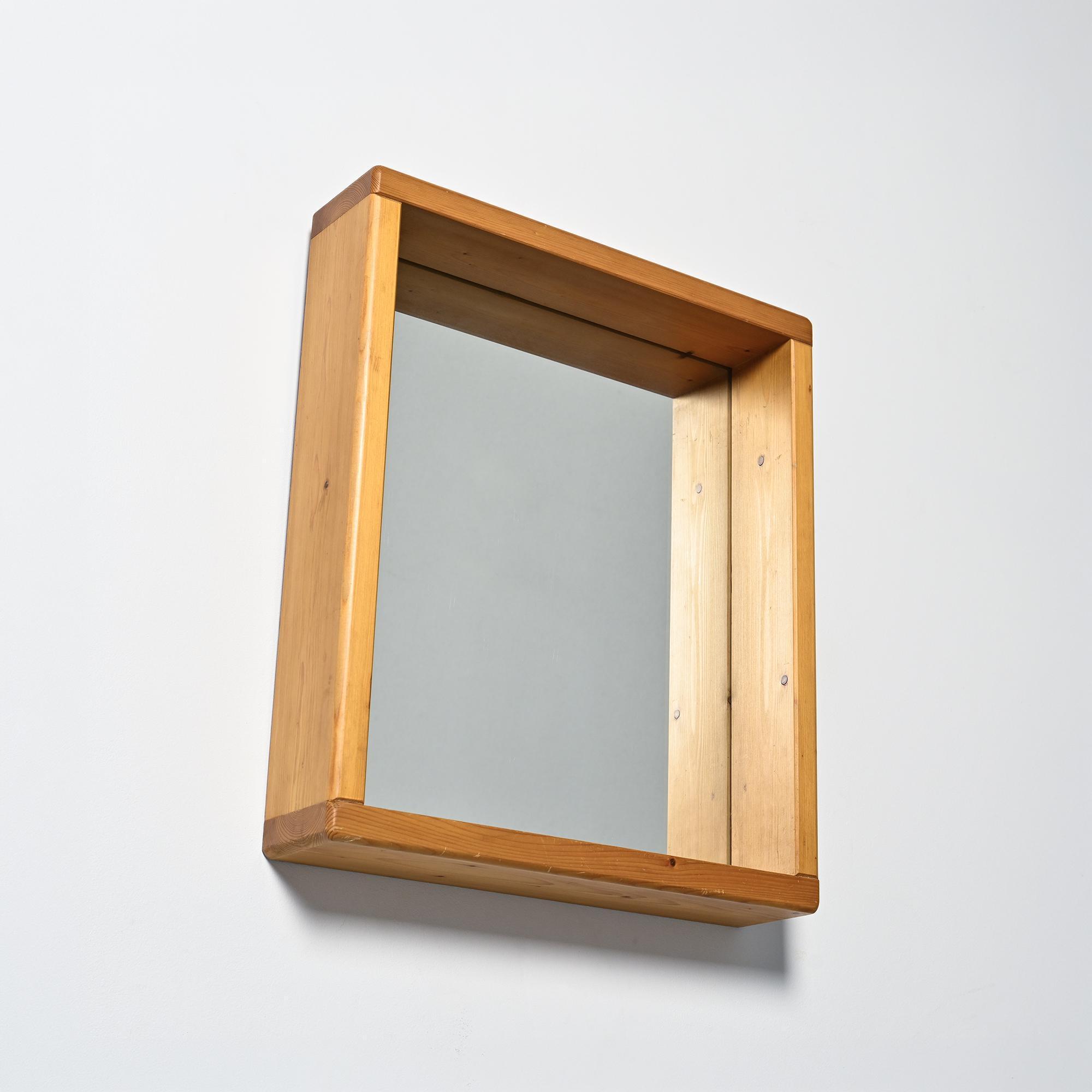 Solid pine mirror, Les Arcs, France, circa 1970