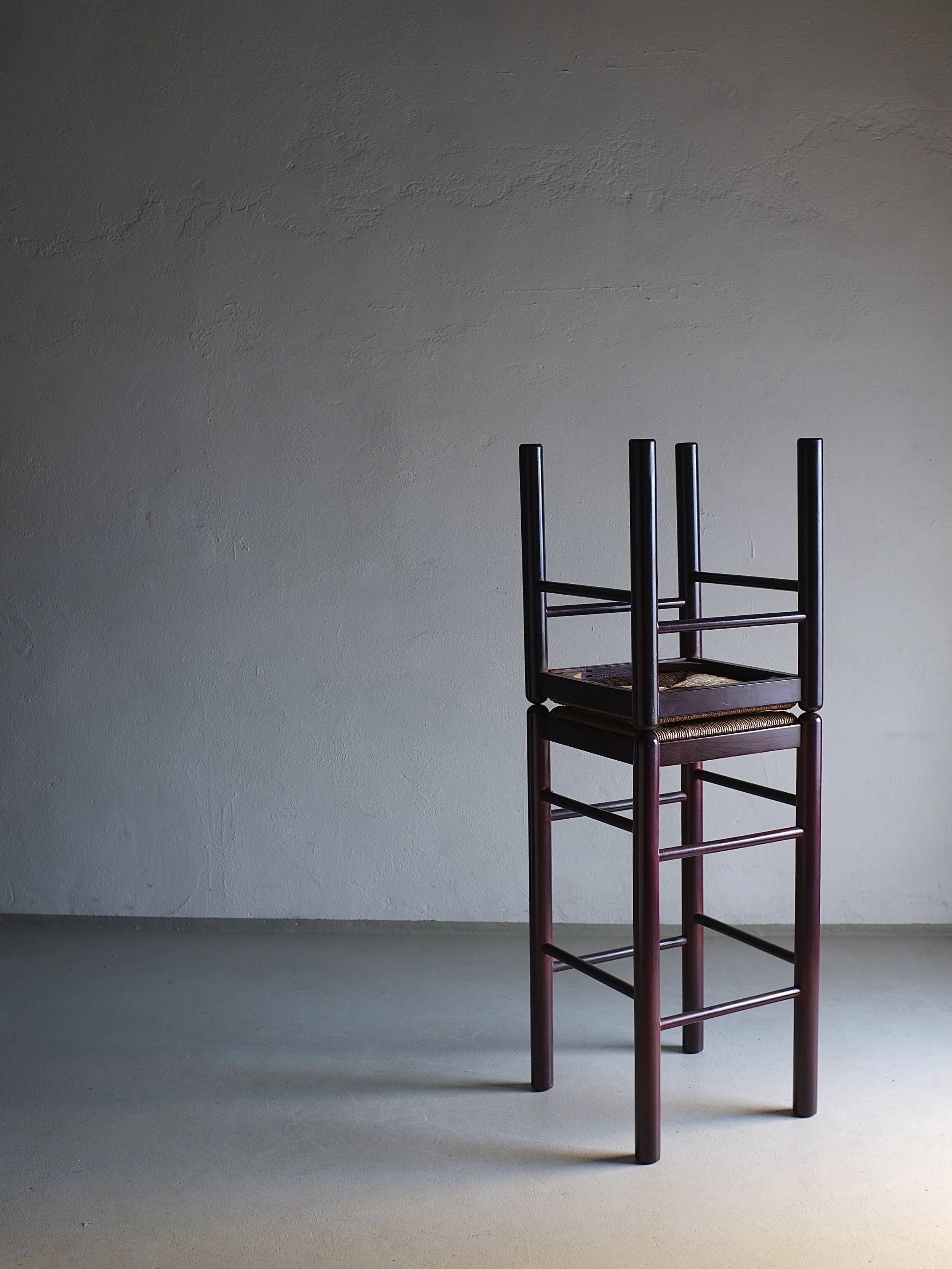 Vintage stool and bar stool with rush seats | Italy | 1970s