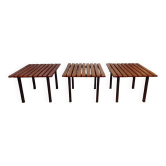 Set of 3 slatted coffee tables 1950