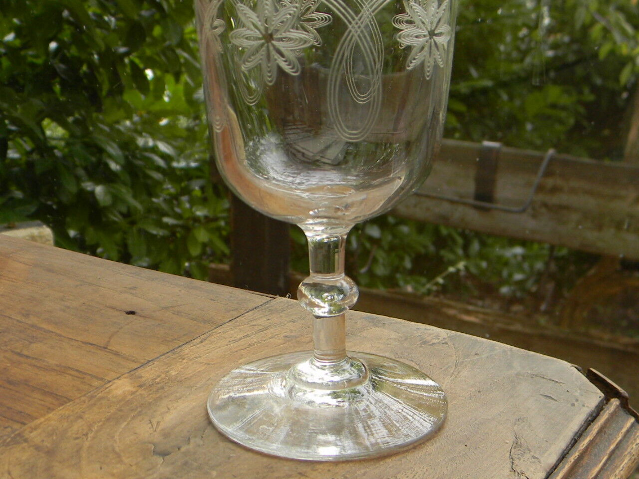 5 old glass glasses engraved glass