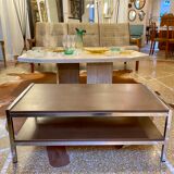 Coffee table in wood and chrome metal from the 70s