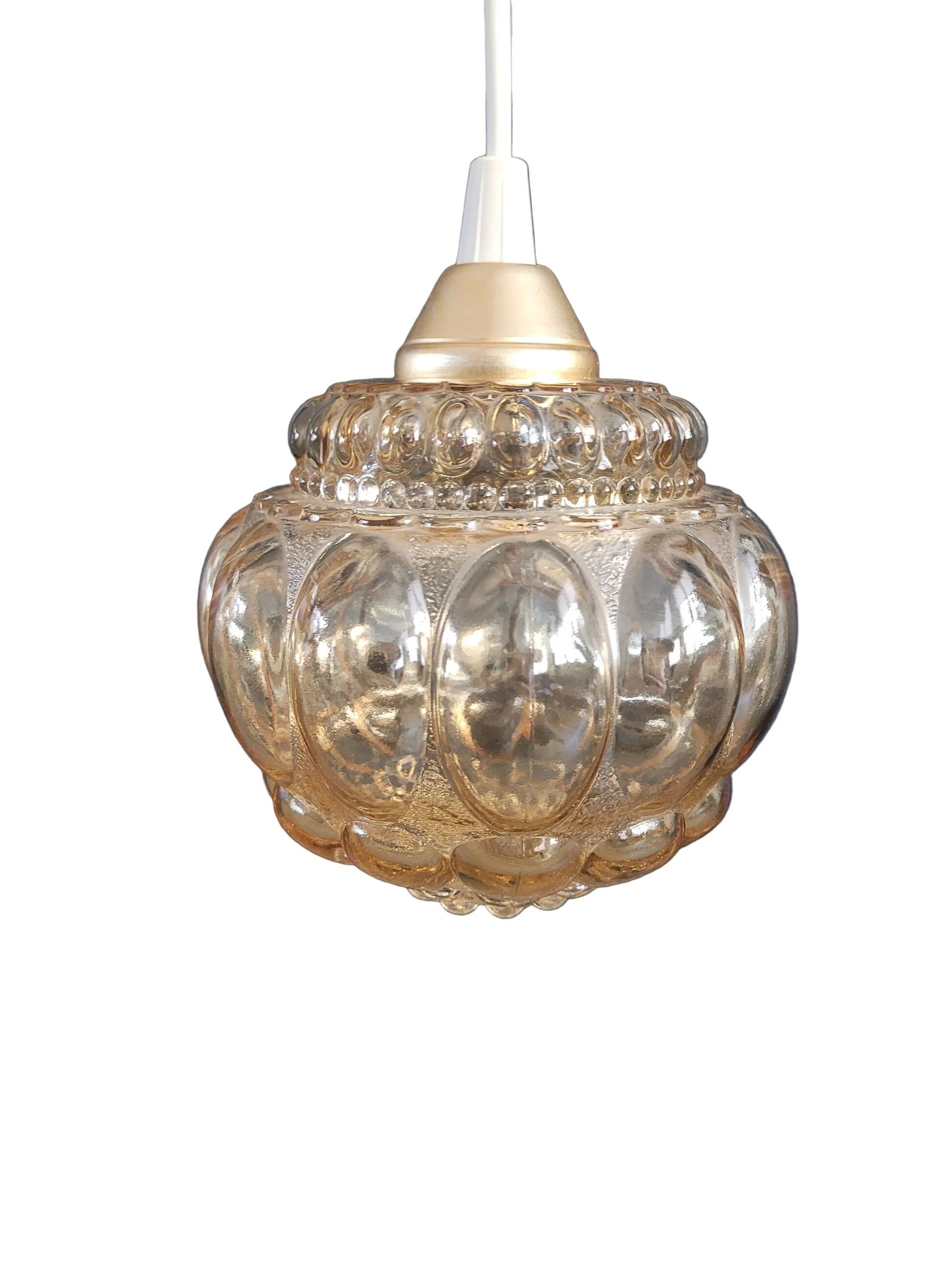 Vintage amber moulded glass pendant - Ref 888