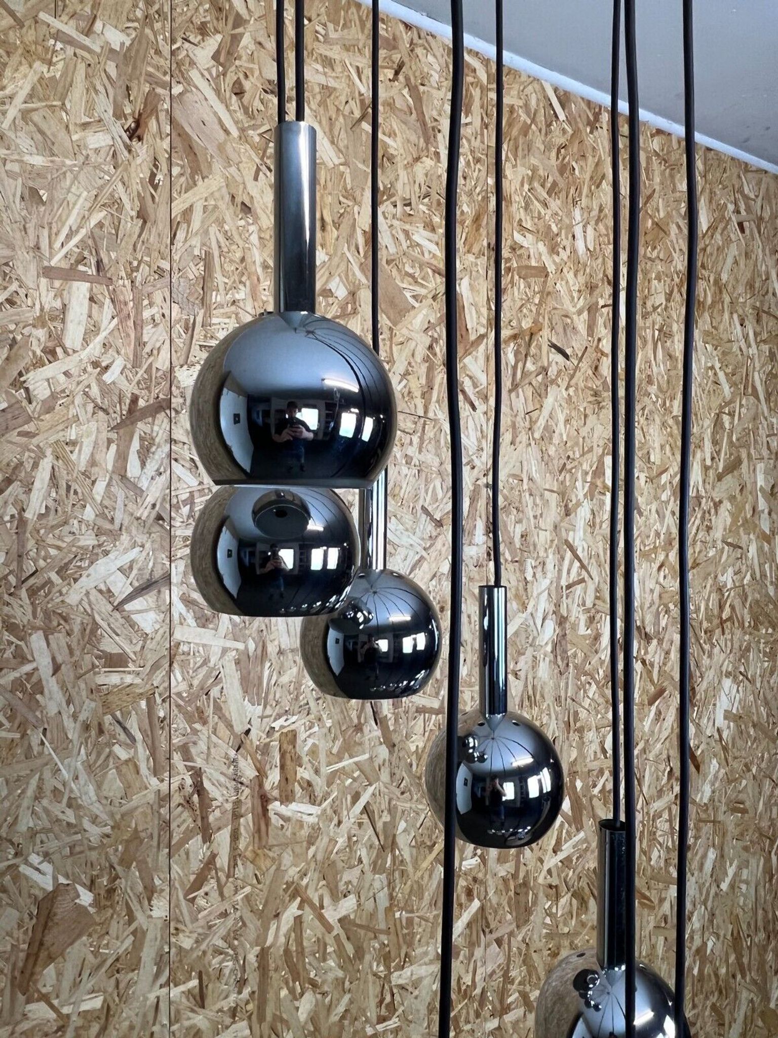 Lampe cascade plafonnier chrome space age 60s 70s Wortmann & Filz
