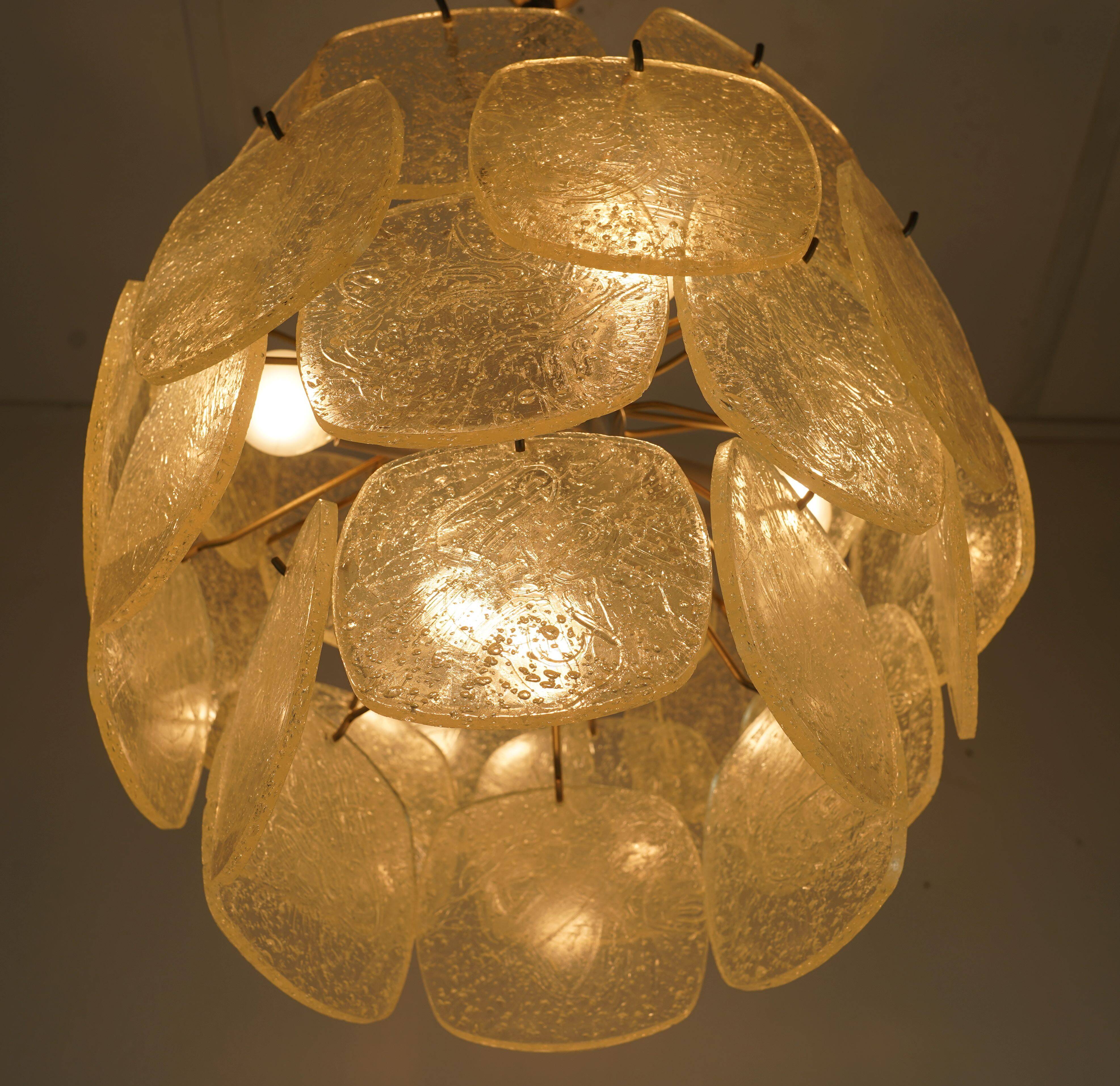 Mid century pendant light with 30 acrylic discs like ice glass 1960s 1970s