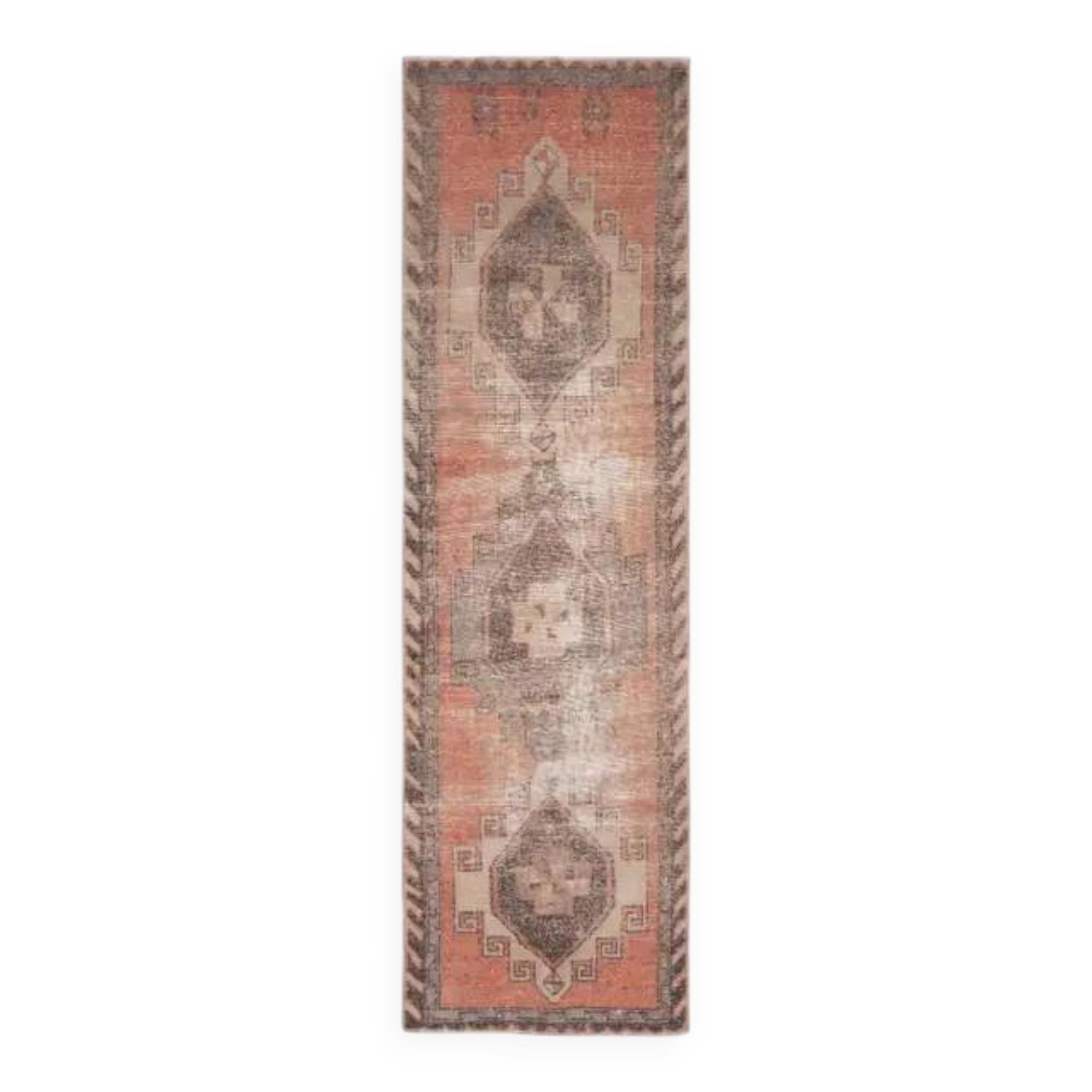1970s Turkish Oushak Handmade Wool Cotton Orange Runner Rug 85x266