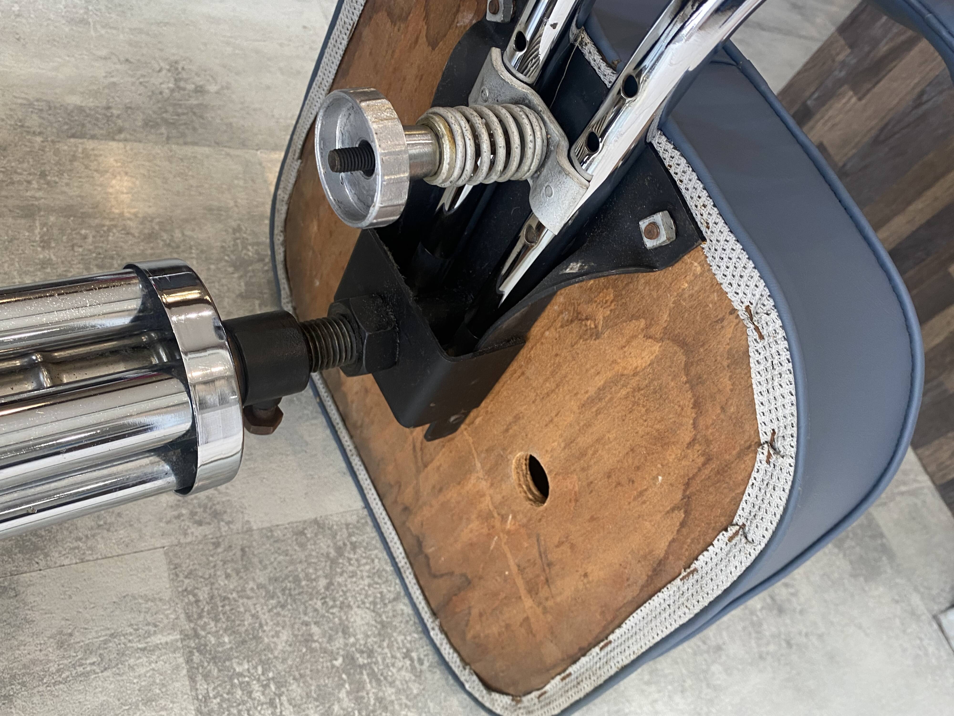 Swivel office chair in Roneo style, grey faux leather with vintage chrome.