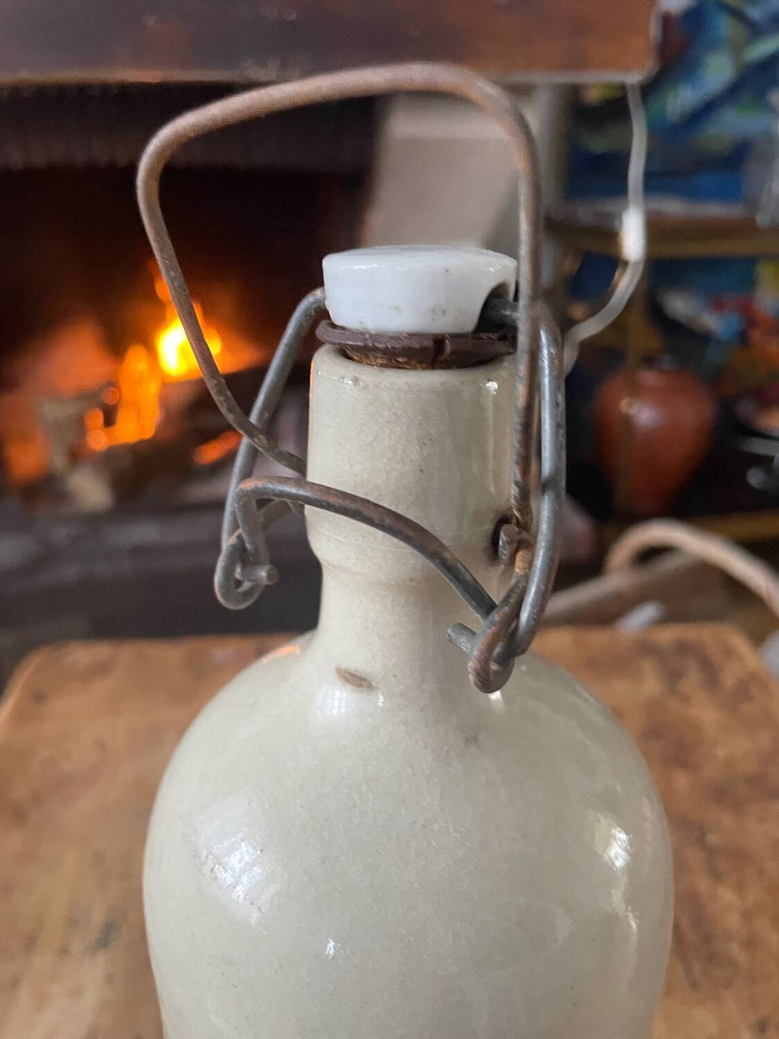 Bottle, hot water bottle, ceramic, old white, broken