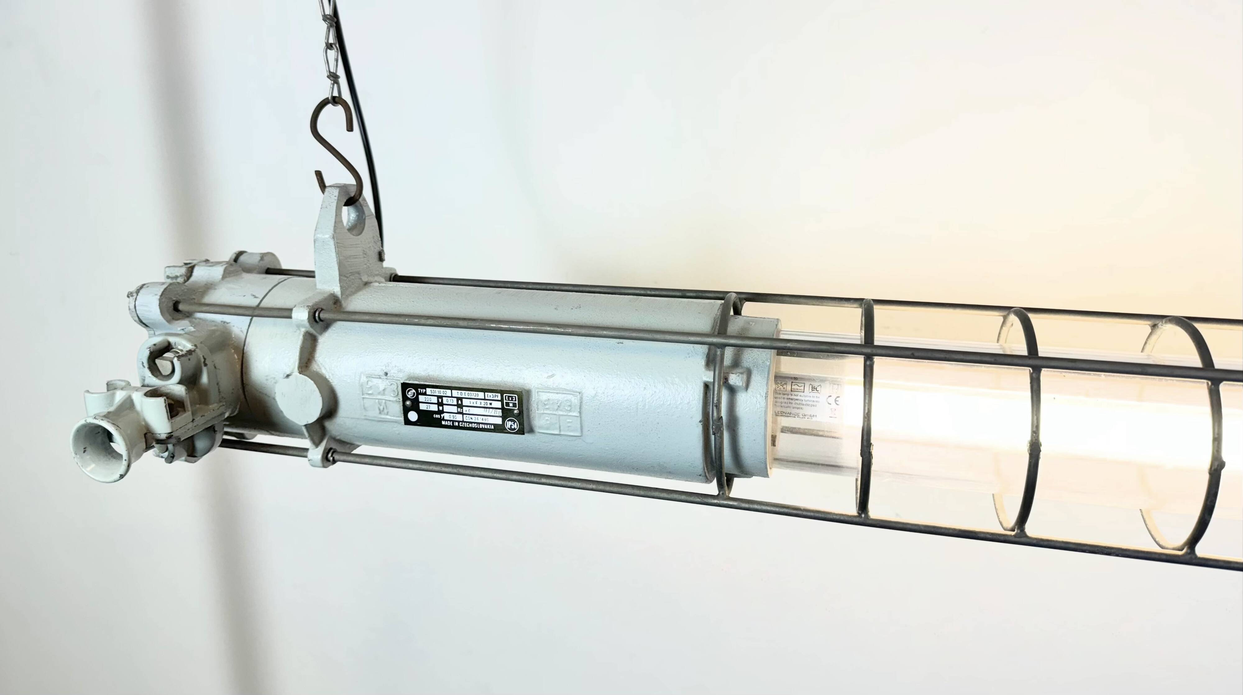 Grey Industrial Hanging Tube Light from Elektrosvit, 1980s