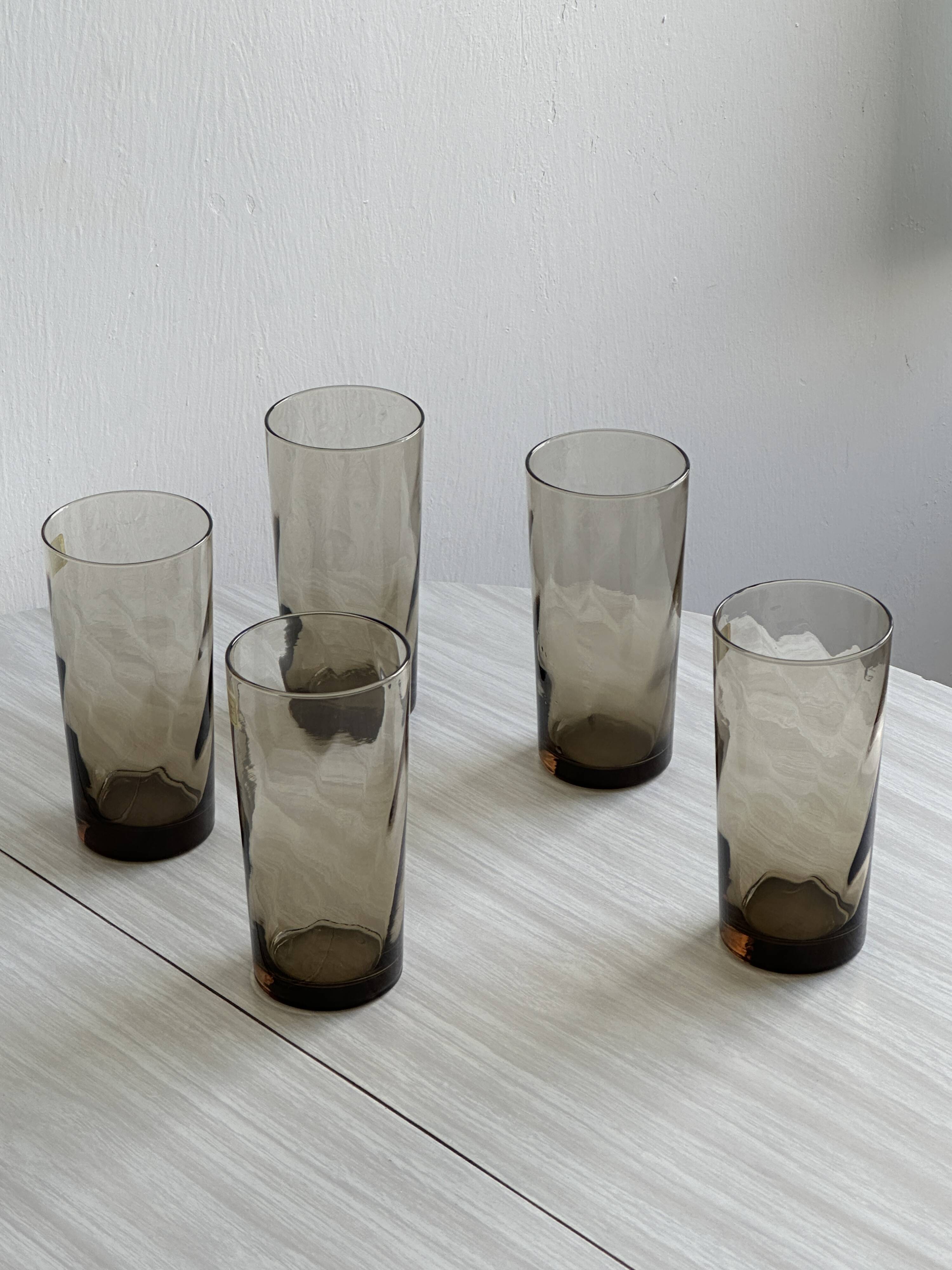 5 Luminarc France smoked water/orangeade glasses.